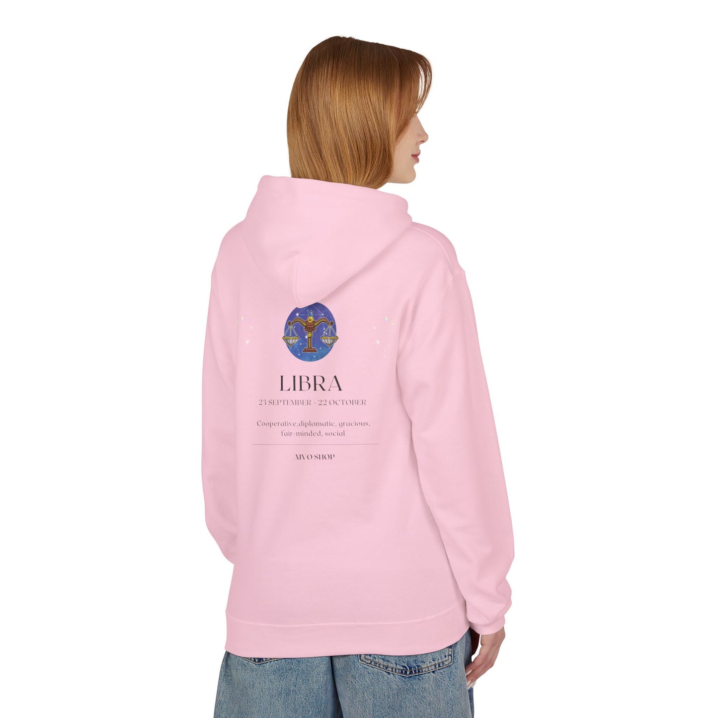 Libra Zodiac Fleece Hoodie - Astrology Lover's Midweight Sweatshirt