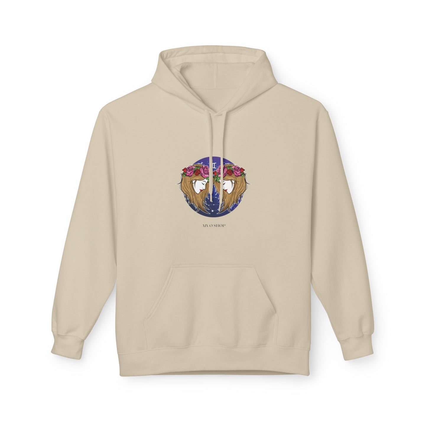 Gemini Zodiac Fleece Hoodie - Softstyle Unisex Midweight Sweatshirt with Floral Artwork