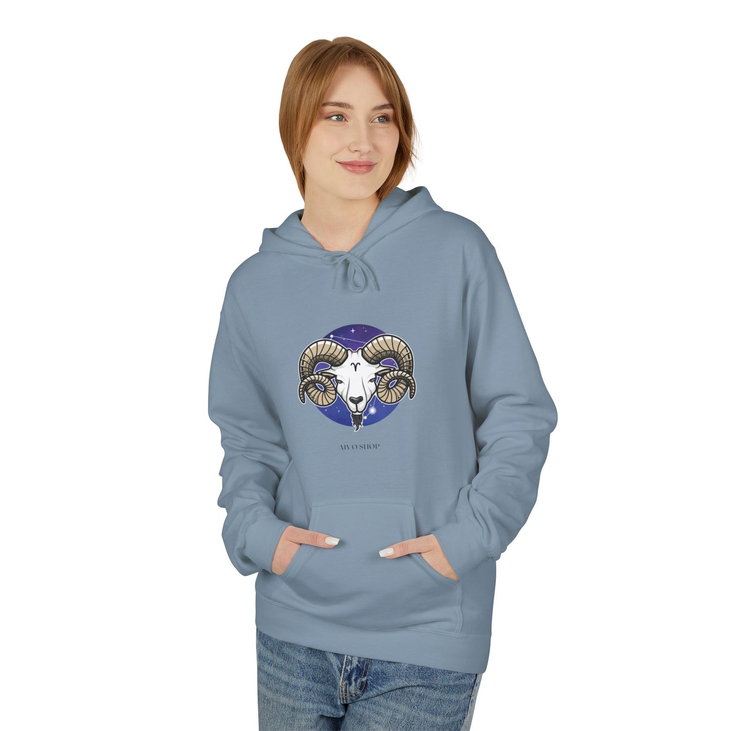 Aries Zodiac Fleece Hoodie - Midweight Softstyle | Astrology Gift for March-April Birthdays