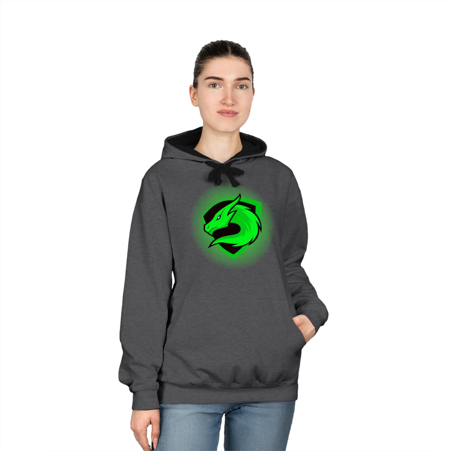 Custom Unisex Varsity Hoodie with Green Dragon Design | Stylish & Comfortable Apparel for Fans