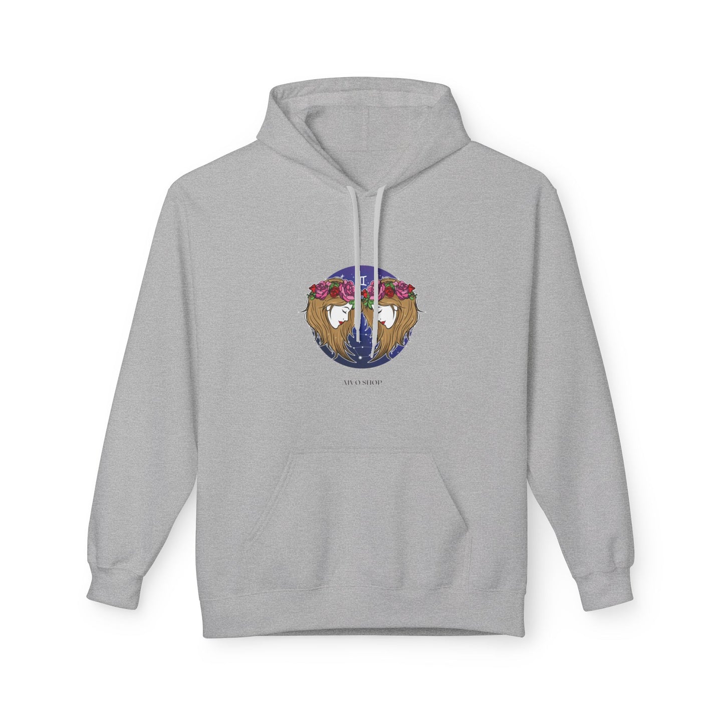 Gemini Zodiac Fleece Hoodie - Softstyle Unisex Midweight Sweatshirt with Floral Artwork