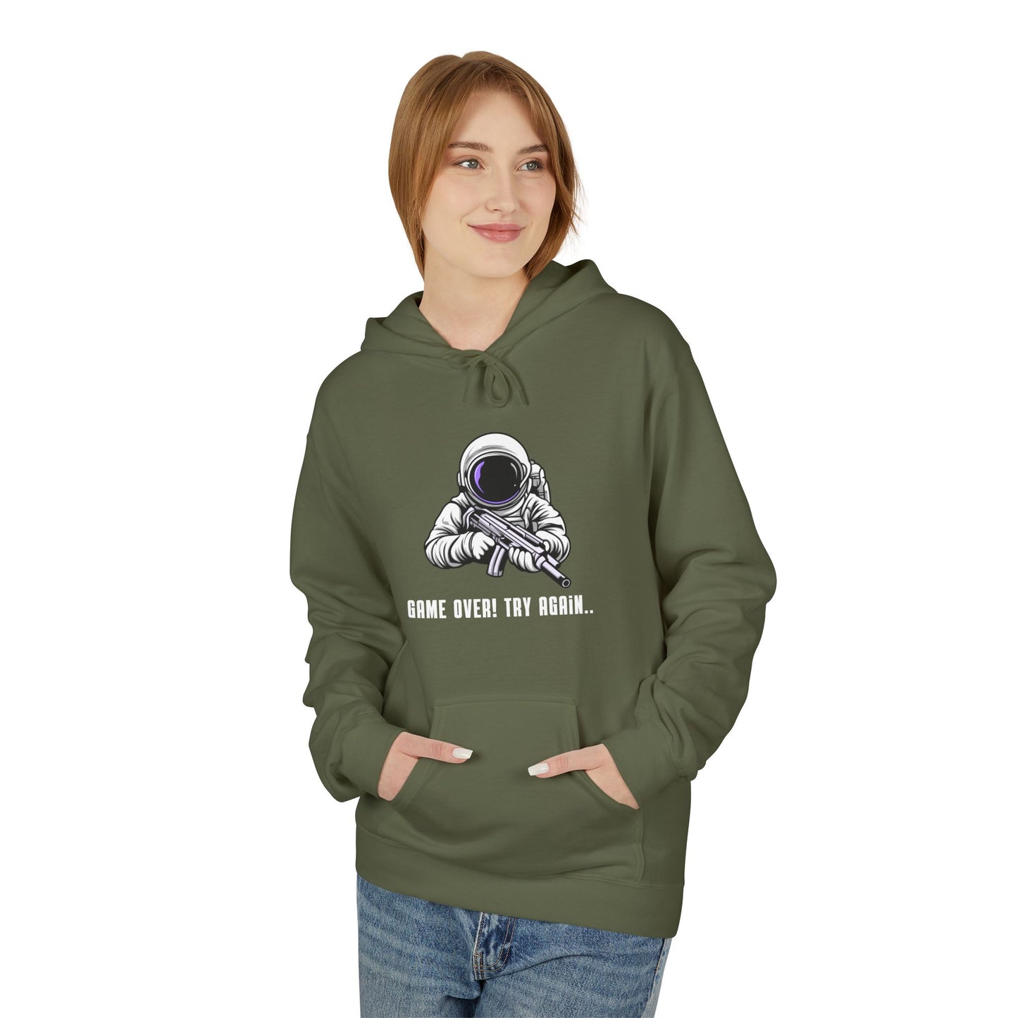 Game Over Astronaut Hoodie - Unisex Midweight Softstyle Fleece