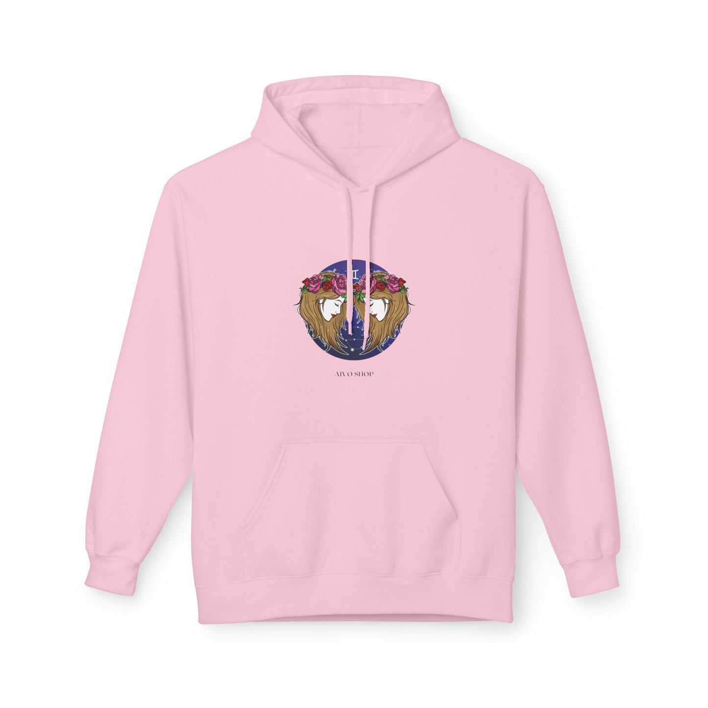 Gemini Zodiac Fleece Hoodie - Softstyle Unisex Midweight Sweatshirt with Floral Artwork
