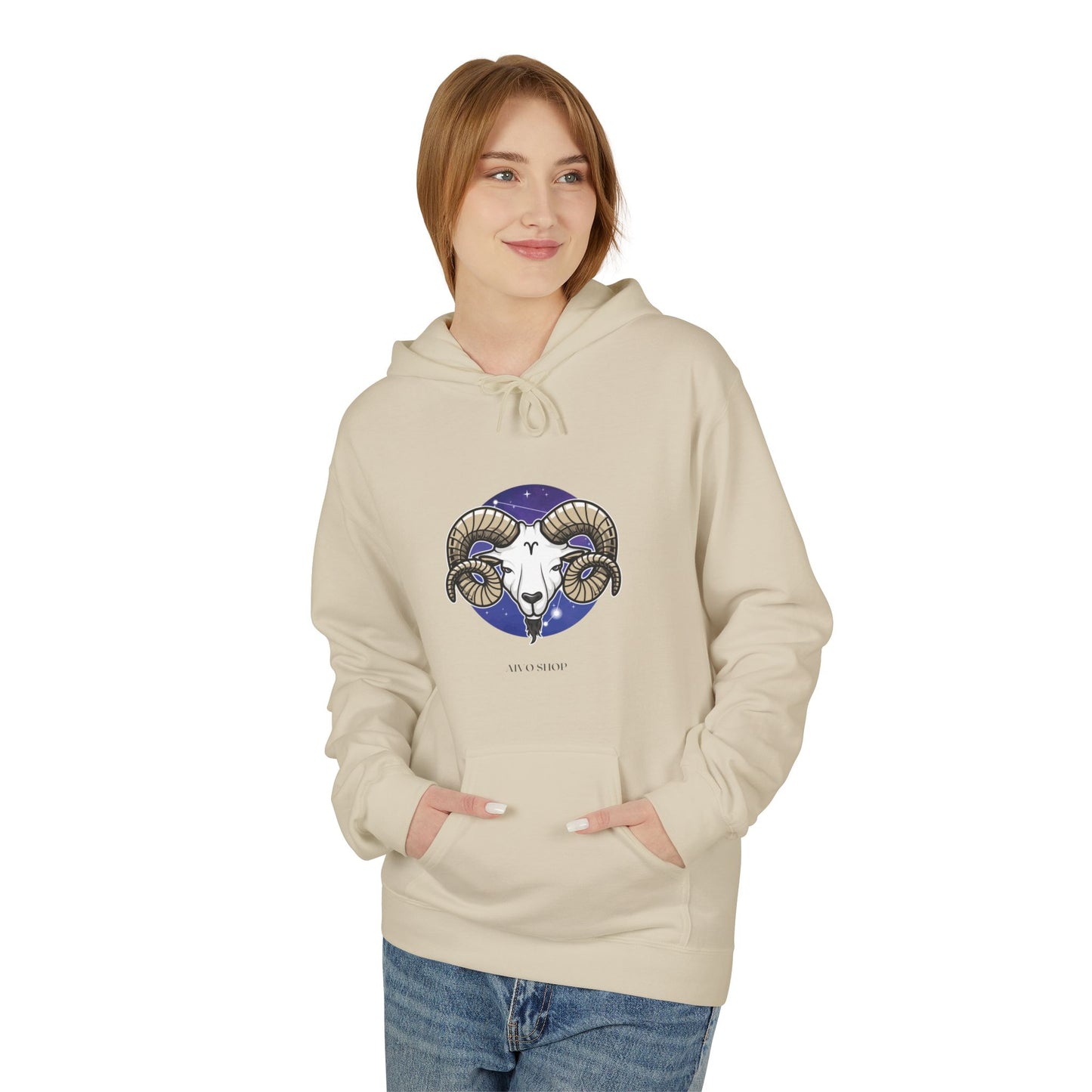 Aries Zodiac Fleece Hoodie - Midweight Softstyle | Astrology Gift for March-April Birthdays