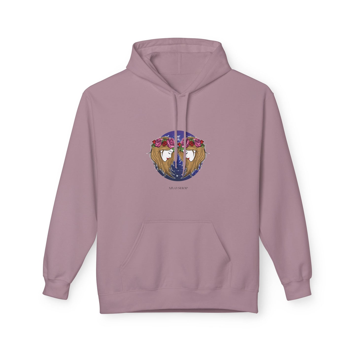 Gemini Zodiac Fleece Hoodie - Softstyle Unisex Midweight Sweatshirt with Floral Artwork