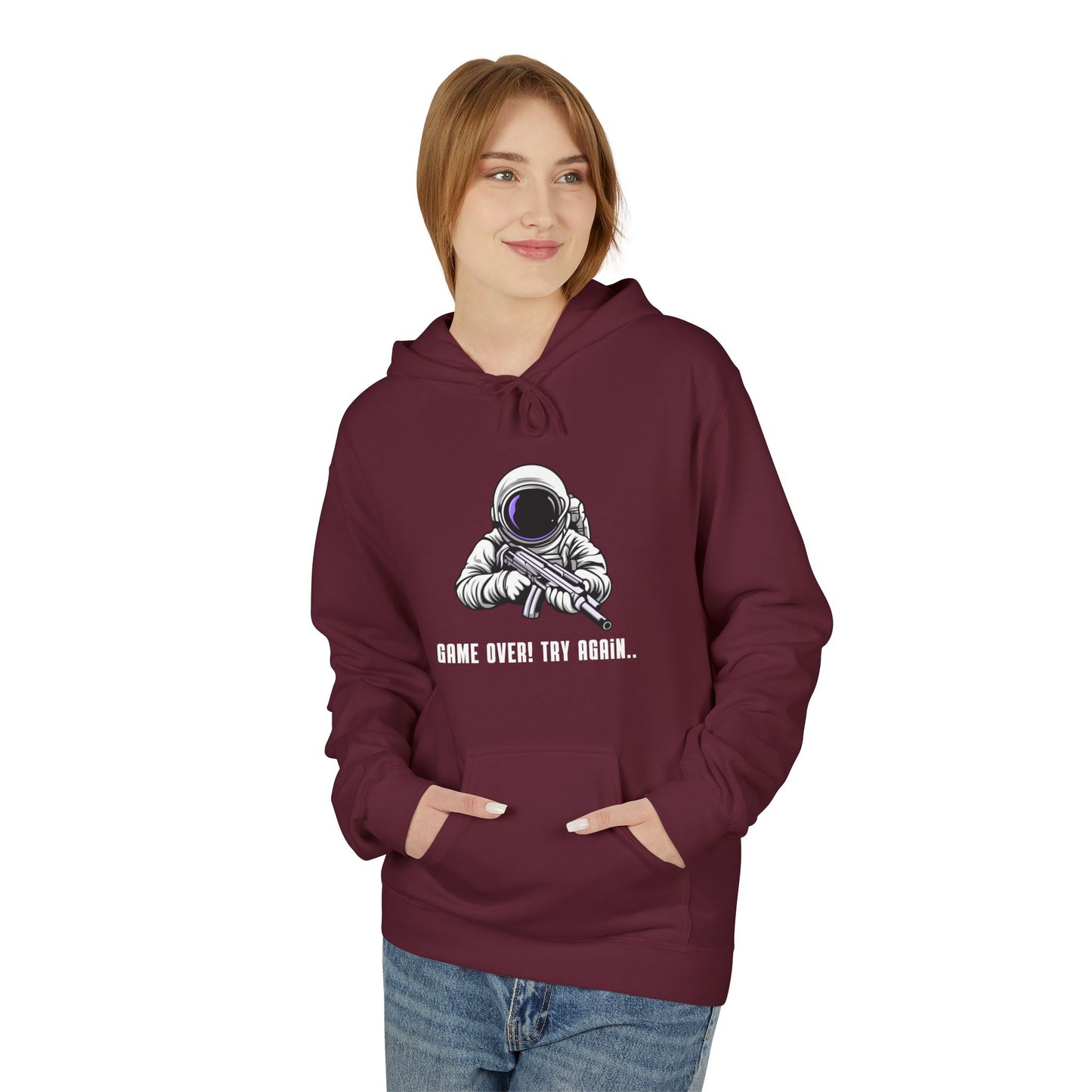 Game Over Astronaut Hoodie - Unisex Midweight Softstyle Fleece