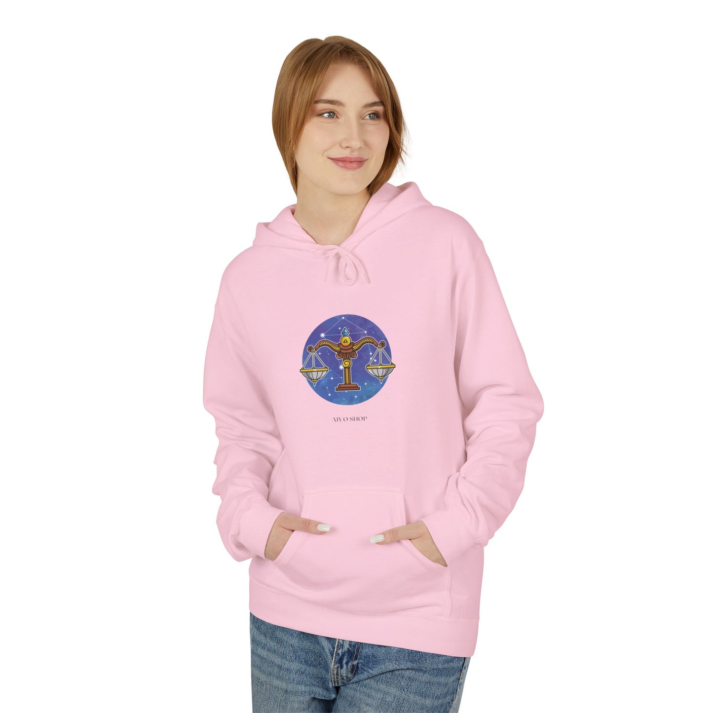 Libra Zodiac Fleece Hoodie - Astrology Lover's Midweight Sweatshirt